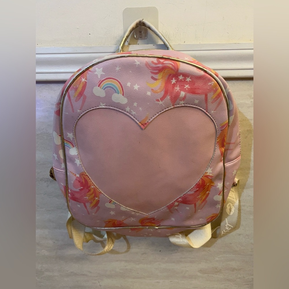 Betsey Johnson Pastel Rainbow Unicorn Heart Backpack Bag.